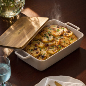 Hearth Stoneware Casserole Dish - With Engraved Acacia Lid